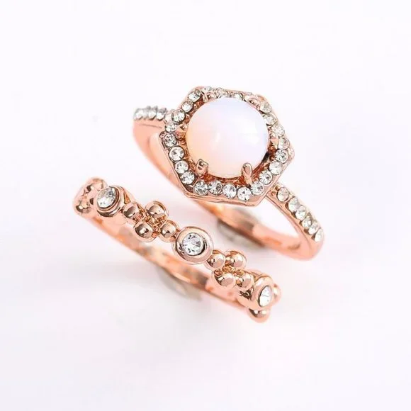 NEW Rose Gold 2pcs/set Hexagonal Opal Ring - Picture 2 of 7